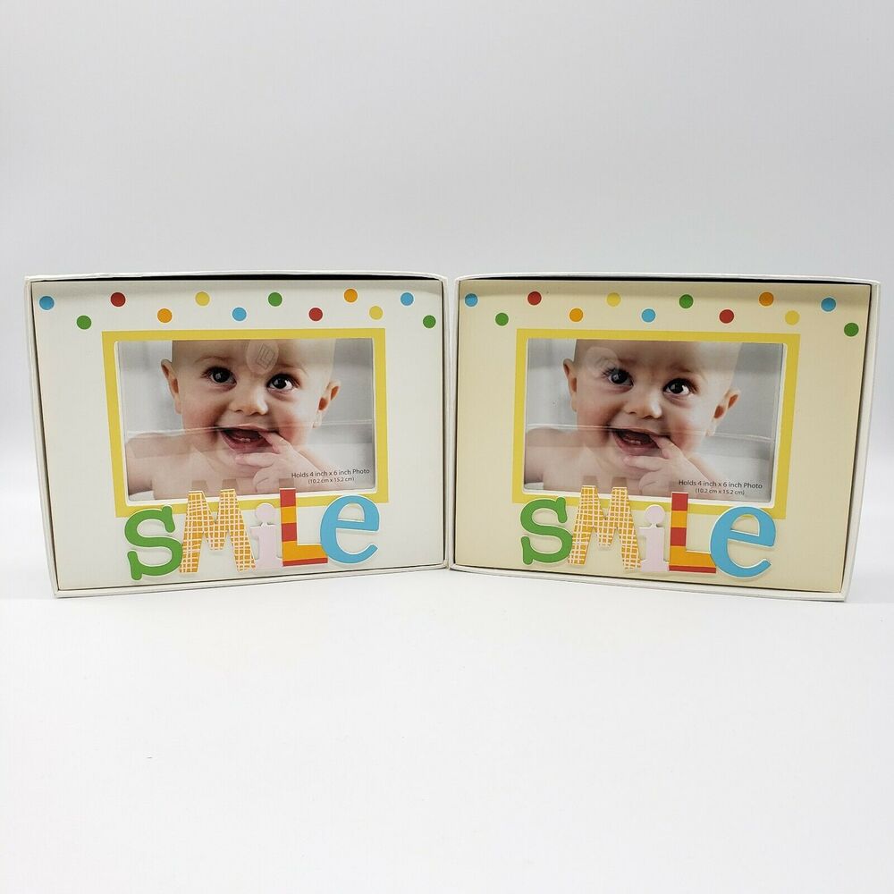 NEW!! (2) SMILE 4 x 6" Photo Frame Polka Dot TWINS